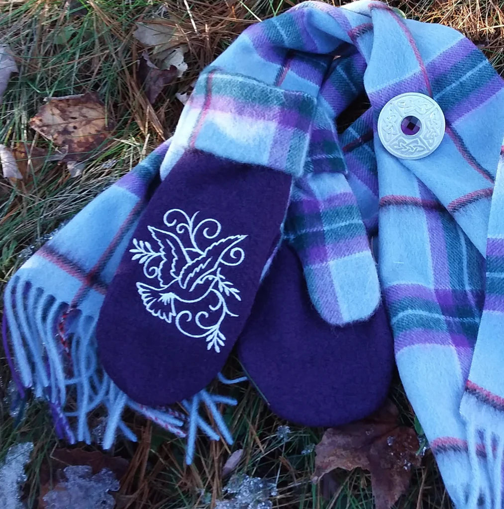 World Peace Embroidered Lambswool Tartan Mittens