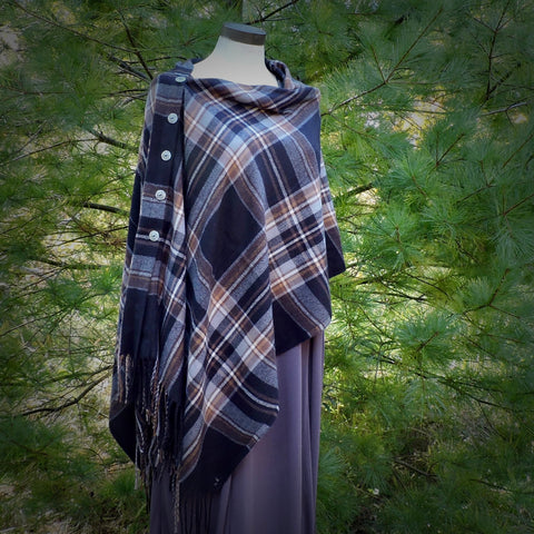 Button Shawl~Cashmere Blend Plaids