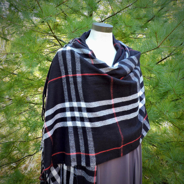 Button Shawl~Cashmere Blend Plaids