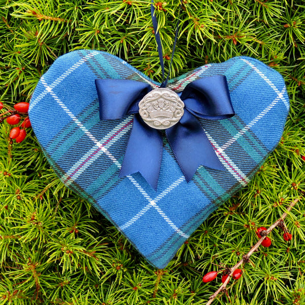 Lavender Tartan Heart with Holiday Ribbon