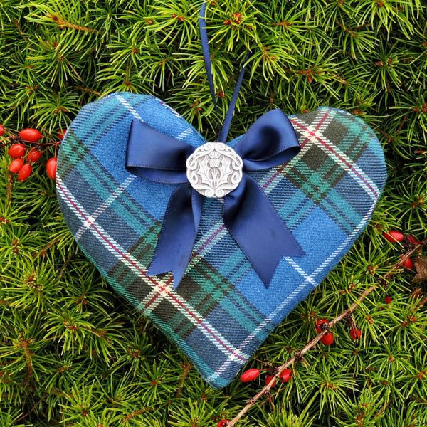 Lavender Tartan Heart with Holiday Ribbon