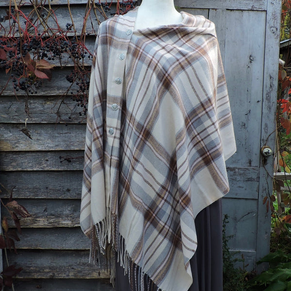 Button Shawl~Cashmere Blend Plaids