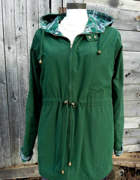 Tartan Lined Rain Jacket~Forest Green