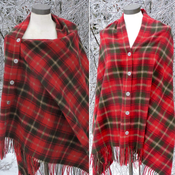 Maple leaf tartan button shawl